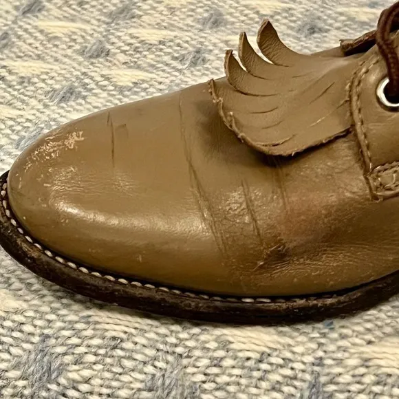 Vtg Justin Leather Lace-up Roper Boots Western Cowgirl Kiltie‎ Fringe Tan 7B
