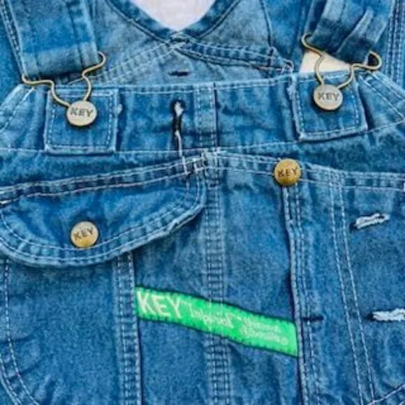VTG KEY Bib Imperial Denim Jean Overall Men's Size 34 x 30 Blue