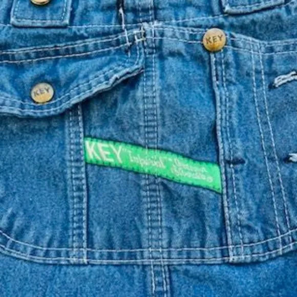 VTG KEY Bib Imperial Denim Jean Overall Men's Size 34 x 30 Blue