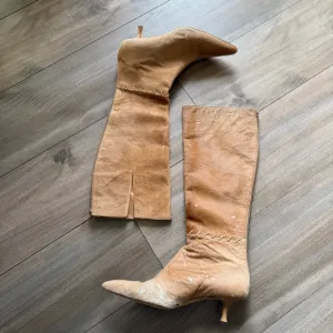 Vtg rare Manolo Blahnik calf hair knee high kitten heel boots size 8.5
