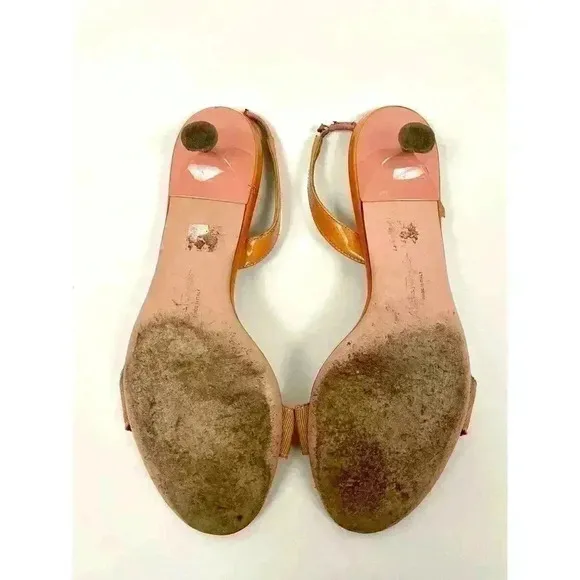 VTG Salvatore Ferragamo Leather Sandals Sz 6 Made in Italy Metal Bow Accent