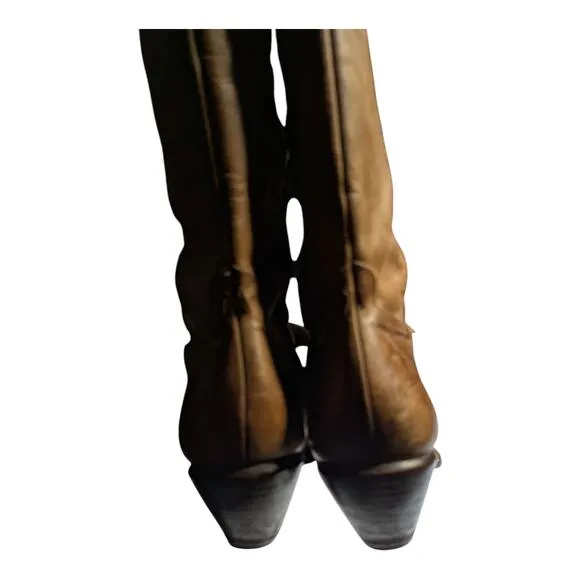 Vtg Y2K BCBGirls Taupe Brown Leather Pointed Toe Cuban Heel Western Boots Sz 8.5