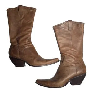 Vtg Y2K BCBGirls Taupe Brown Leather Pointed Toe Cuban Heel Western Boots Sz 8.5