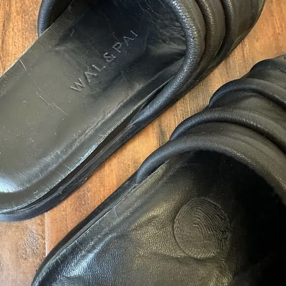 Wal &amp; Pai Lake-3 Slide Sandals in Black Leather