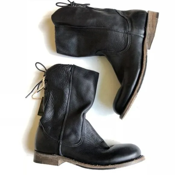 Walk Over Vintage Leather Pull Mid Calf Moto Boots