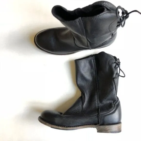 Walk Over Vintage Leather Pull Mid Calf Moto Boots