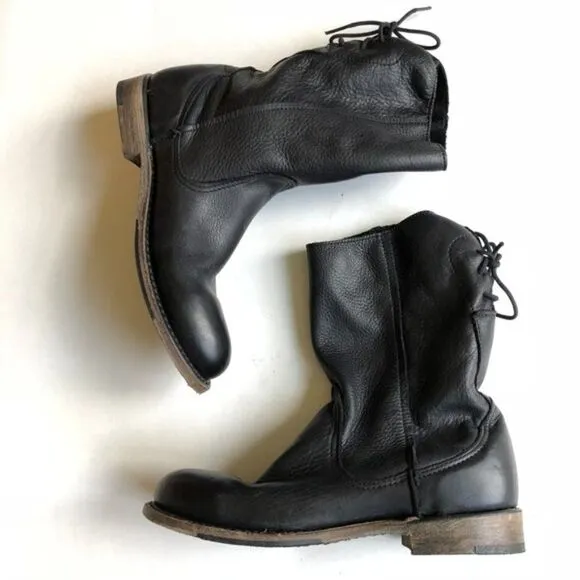 Walk Over Vintage Leather Pull Mid Calf Moto Boots