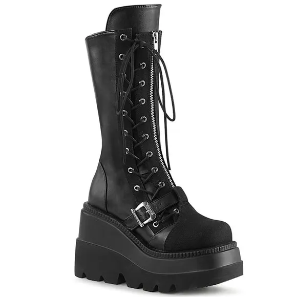 Wedge Platform Zipper Mid Calf Gothic Boots