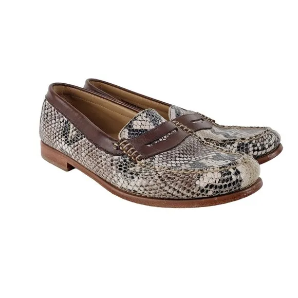 Weejuns GH Bass &amp; Co womens 9.5 snake print cognac leather trimmed penny loafers