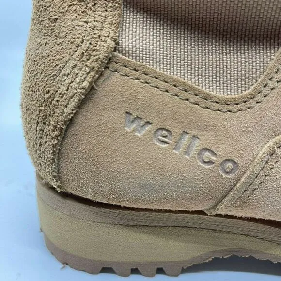 Wellco Womens Combat Boots Beige Block Heel Round