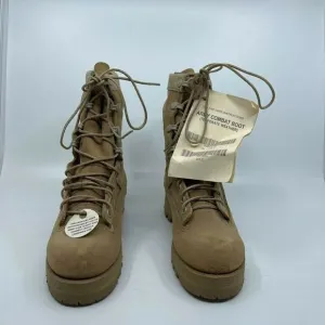 Wellco Womens Combat Boots Beige Block Heel Round