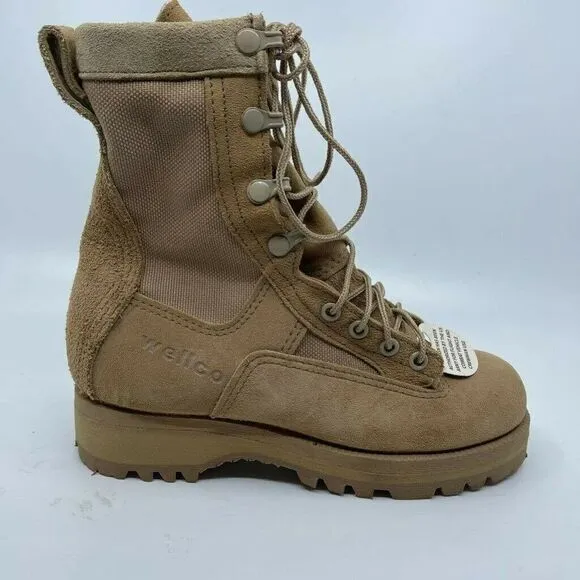 Wellco Womens Combat Boots Beige Block Heel Round