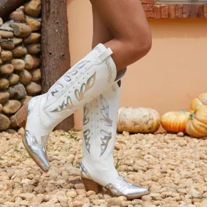 Western Pointed toe Metallic Mid-Calf Boots