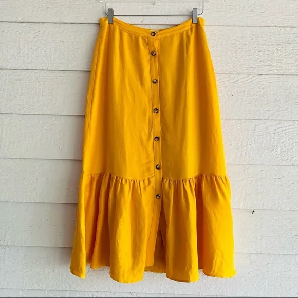 WHISTLES | Yellow LINEN Button Through Skirt 8