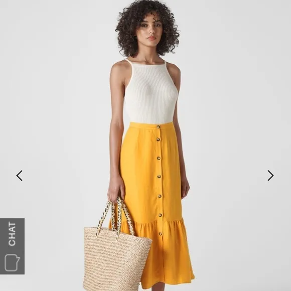 WHISTLES | Yellow LINEN Button Through Skirt 8