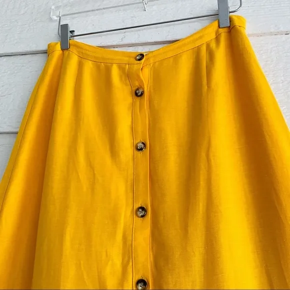 WHISTLES | Yellow LINEN Button Through Skirt 8