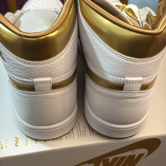 White and Gold High-Top Sneakers