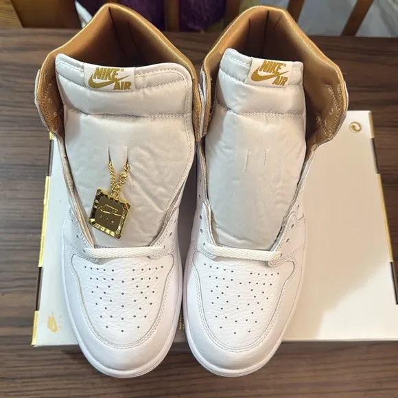 White and Gold High-Top Sneakers