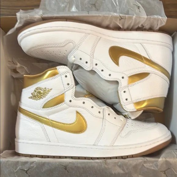 White and Gold High-Top Sneakers