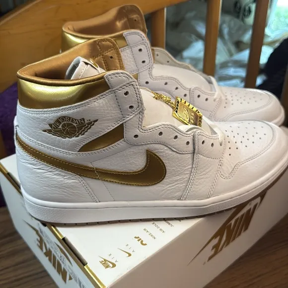 White and Gold High-Top Sneakers
