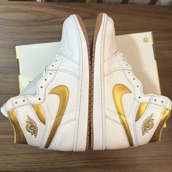 White and Gold High-Top Sneakers