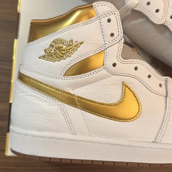 White and Gold High-Top Sneakers