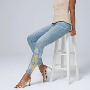 WHITE HOUSE BLACK MARKET THE SLIM CROP MID RISE FOIL METALLIC PALM TROPICAL 0S