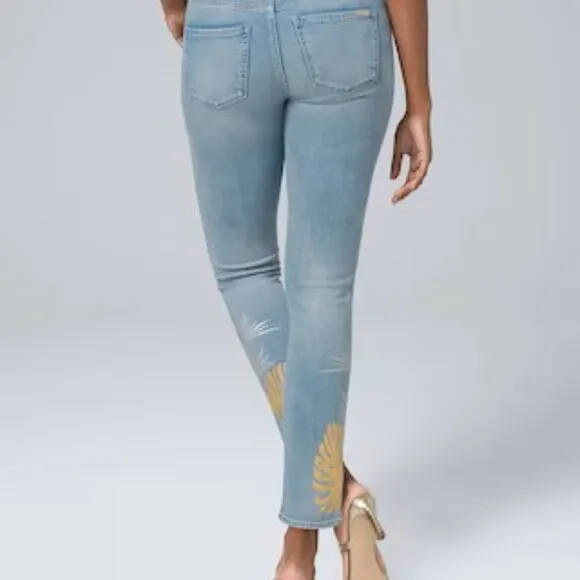 WHITE HOUSE BLACK MARKET THE SLIM CROP MID RISE FOIL METALLIC PALM TROPICAL 0S