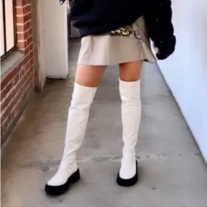 White Leather Over The Knee Chunky Boots