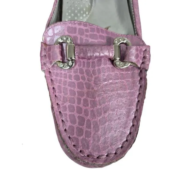 White Mountain Lavender Pink Metallic Embossed Croc Driving Loafers Sz 9 NWOT
