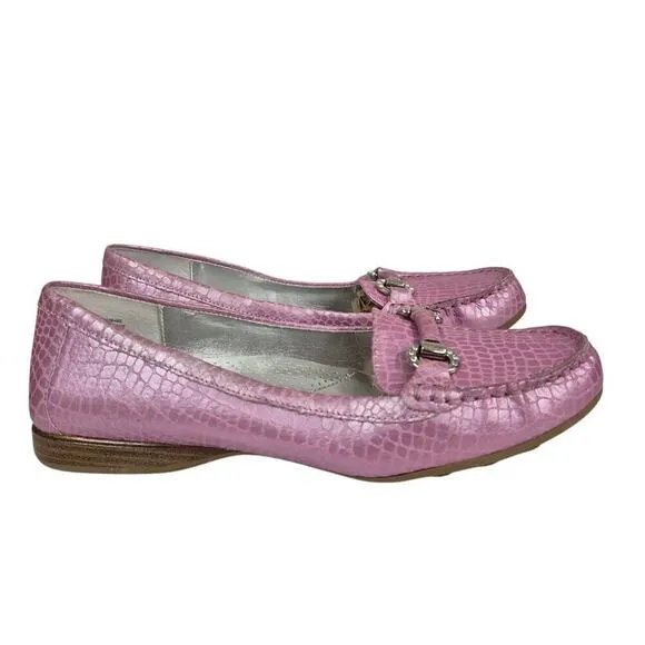 White Mountain Lavender Pink Metallic Embossed Croc Driving Loafers Sz 9 NWOT