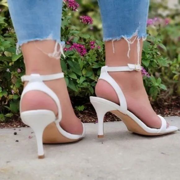 White Ankle-Strap High Heel Sandals