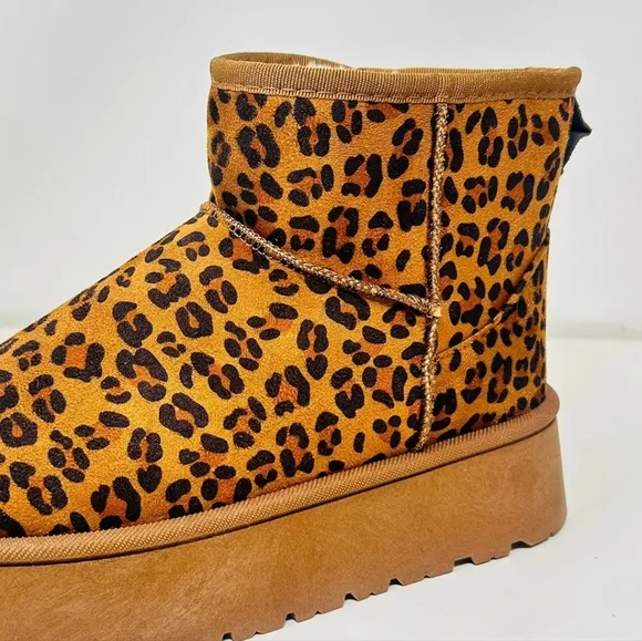 Wild Diva Thermal Platform Ankle Classic Mini Boots Plush Faux Fur Slip-on Shoes