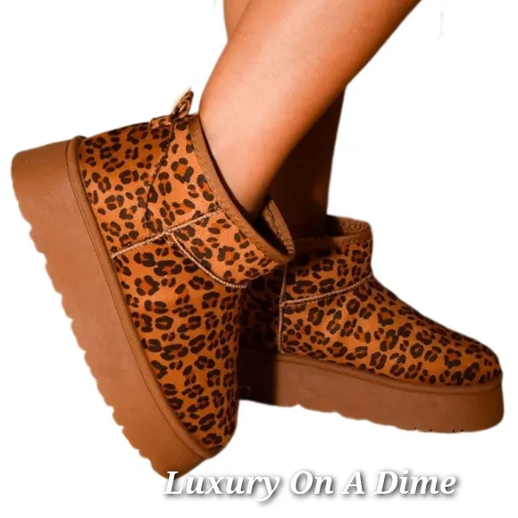 Wild Diva Thermal Platform Ankle Classic Mini Boots Plush Faux Fur Slip-on Shoes