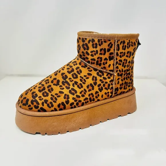 Wild Diva Thermal Platform Ankle Classic Mini Boots Plush Faux Fur Slip-on Shoes