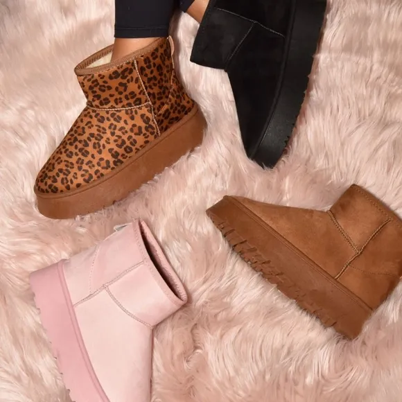 Wild Diva Thermal Platform Ankle Classic Mini Boots Plush Faux Fur Slip-on Shoes