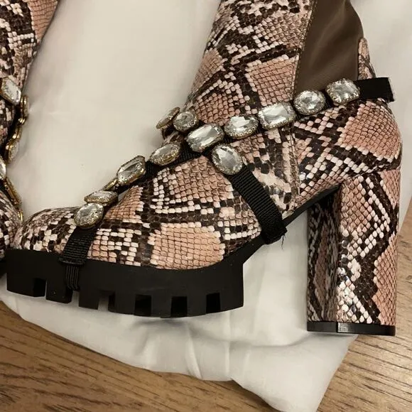 WILD DIVA SNAKESKIN MOTIF BOOTS.  NEW