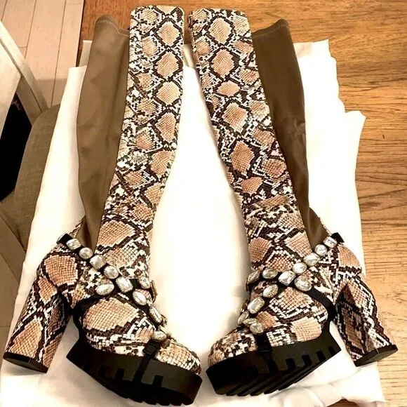 WILD DIVA SNAKESKIN MOTIF BOOTS.  NEW