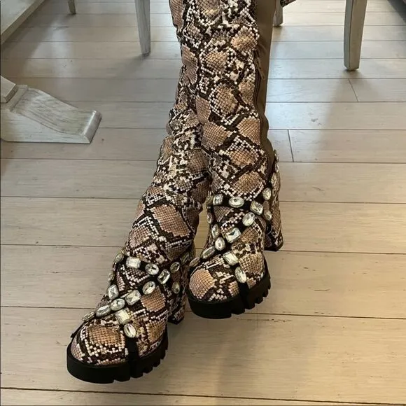 WILD DIVA SNAKESKIN MOTIF BOOTS.  NEW