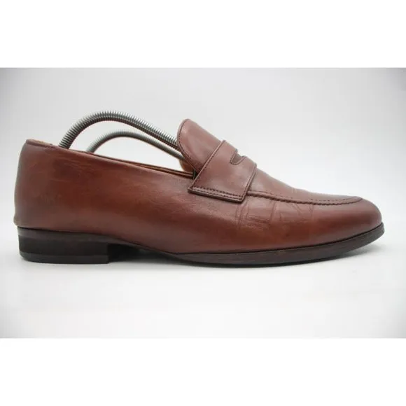 WOLF &amp; SHEPHERD  Brown Ringer Leather Penny Loafers Men's Size 10.5 Dress Shoes