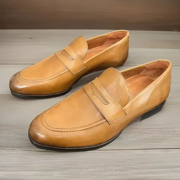 Wolf &amp; Shepherd Mens leather penny loafers size 8 made in Portugal 🇵🇹