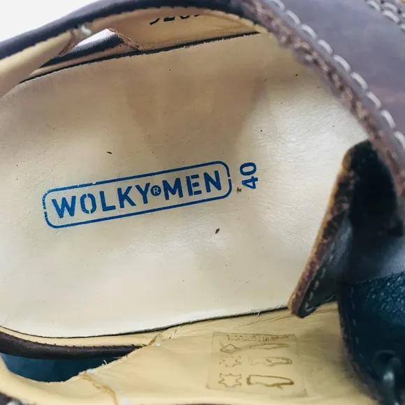 Wolky Men's Leather Sandals Velcro Closure Brown Size 40