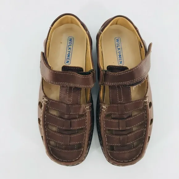 Wolky Men's Leather Sandals Velcro Closure Brown Size 40
