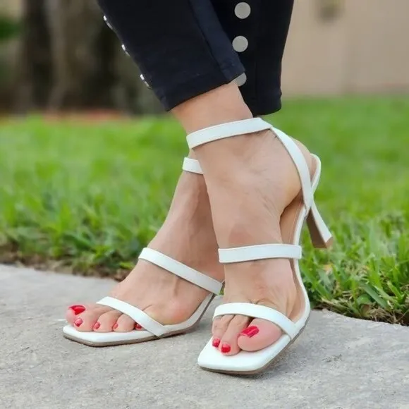Women Ankle Strap High Heel Sandals White Color