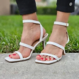 Women Ankle Strap High Heel Sandals White Color