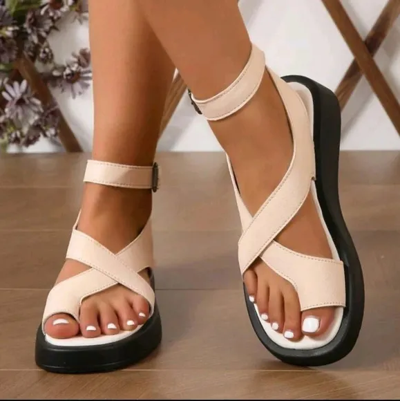 Women Casual Thick-Soled Ankle-Wrap Toe-Tied Sandals