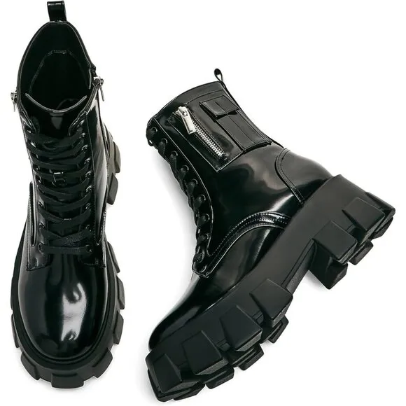⭐Women Combat Boots Fall Boots Lace-up Combat Boots Ankle Booties Platform Shoes