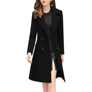 Women Elegant Double Breasted OverCoat Black