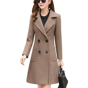 Women Elegant Double Breasted OverCoat Brown