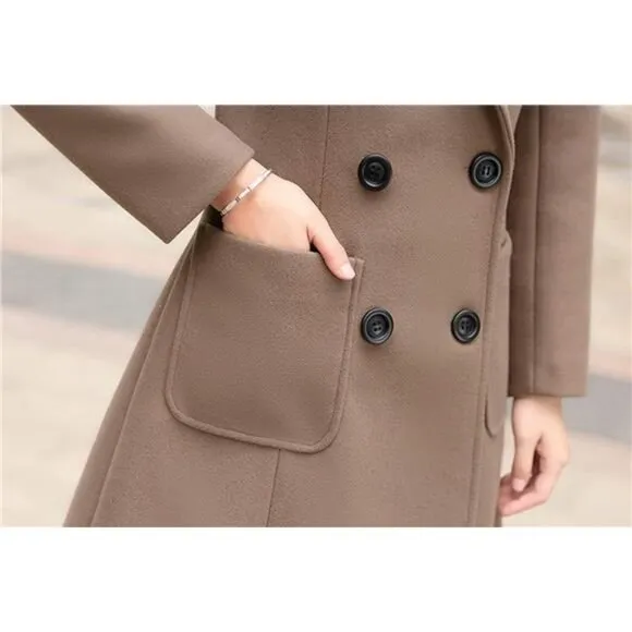 Women Elegant Double Breasted OverCoat Brown
